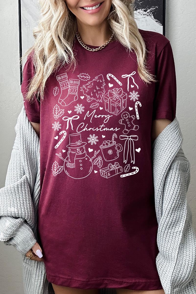 US3001P-E3181 Christmas Doodle Graphic Plus Tee $16
