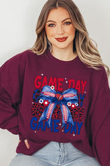 UL180P-E3087 Red Blue Football Game Day Bow Plus Sweatshirt $25