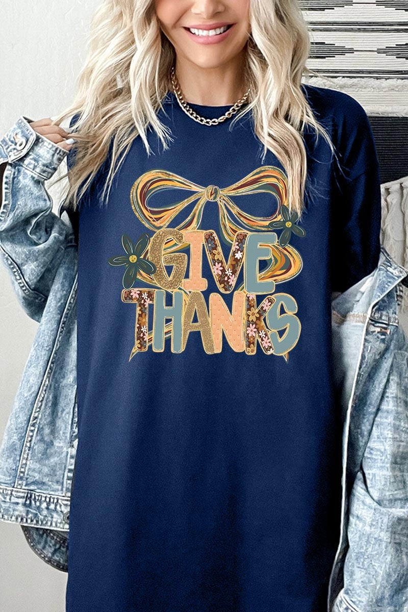 5000-E3154 Give Thanks Bow Graphic Heavy Cotton Tee $9