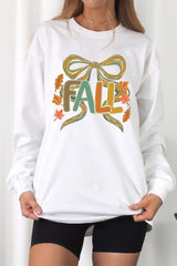 UL240-E3121 Fall Brushstroke Bow Graphic Long Sleeve Tee $13.75