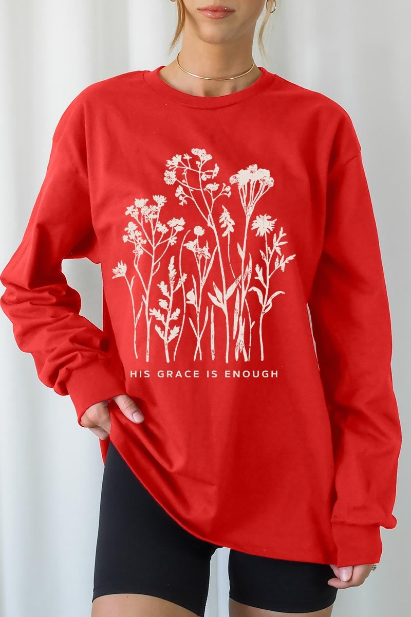 UL240-E3146 Christian Wildflower Graphic Long Sleeve Tee $13.75
