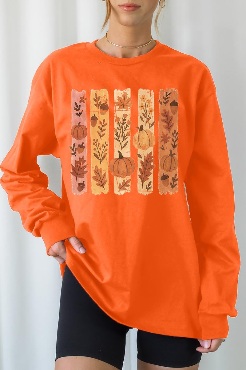 UL240-E3110 Brushstroke Boho Fall Graphic Long Sleeve Tee $13.75