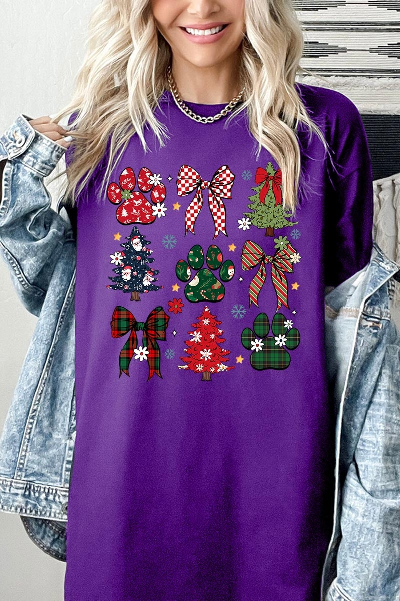5000P-E3195 Christmas Bow Paw Graphic Plus Heavy Cotton Tee $12.75