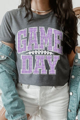 US3001P-E3127 Purple Gingham Game Day Graphic Plus Tee $16