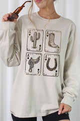 UL240P-E3094 Western Cowgirl Card Graphic Plus Long Sleeve Tee $17