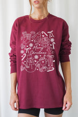 UL240P-E3181 Christmas Doodle Graphic Plus Long Sleeve Tee $17