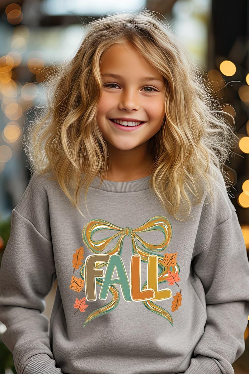 UL180B-E3121Z Fall Brushstroke Bow Kids Graphic Sweatshirt $20