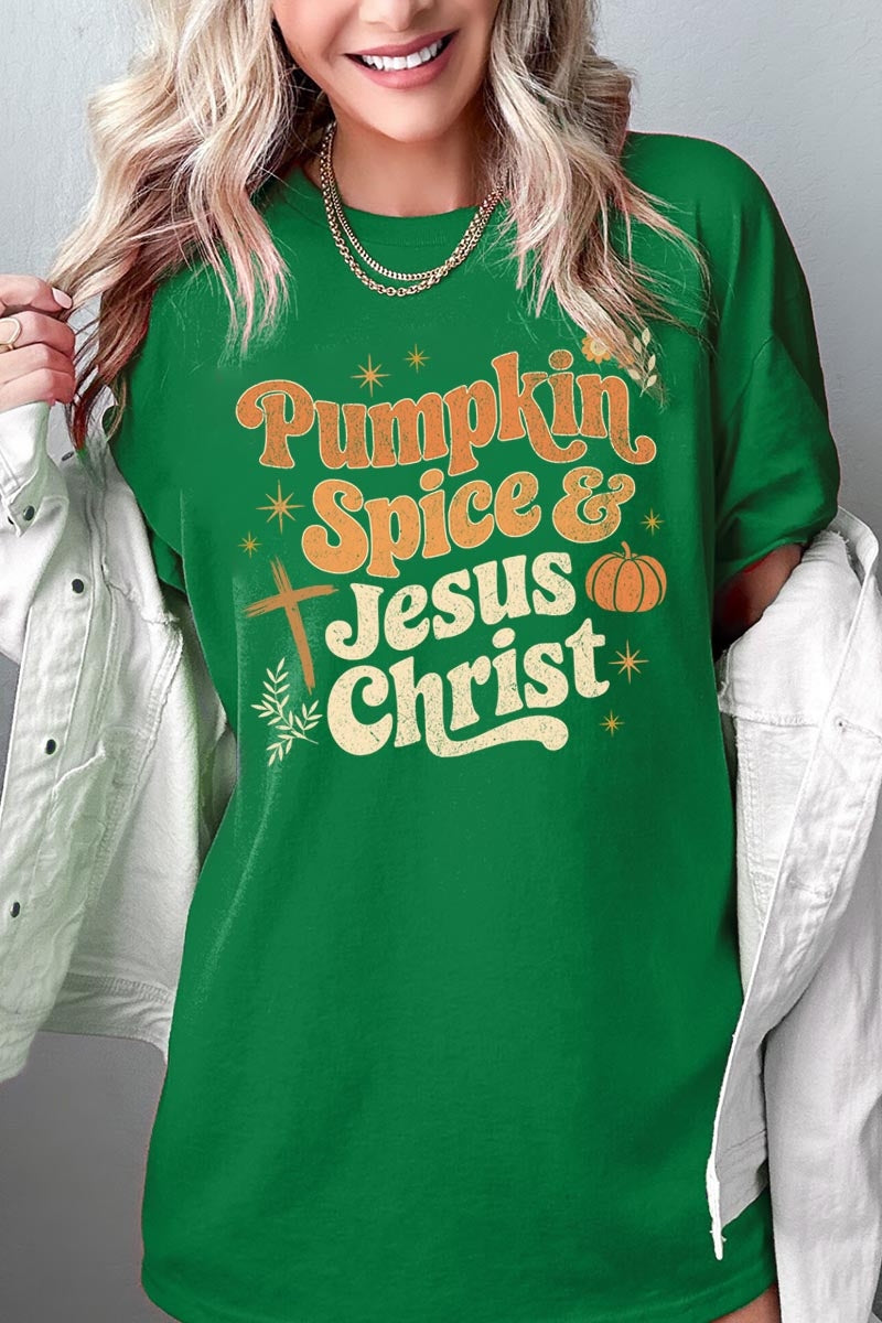 5000P-E3164 Pumpkin Spice & Jesus Graphic Plus Heavy Cotton Tee $12.75