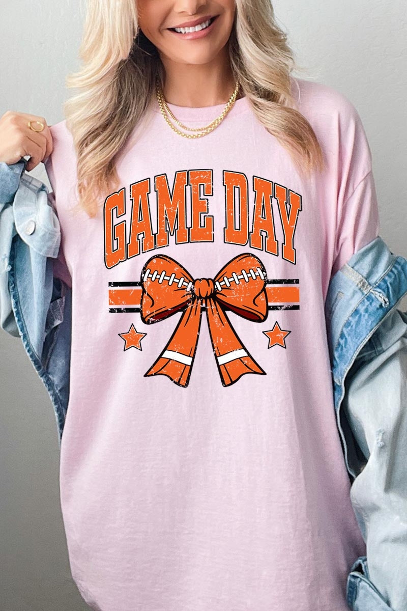 5000P-E3064 Orange Football Bow Graphic Plus Heavy Cotton Tee $12.75