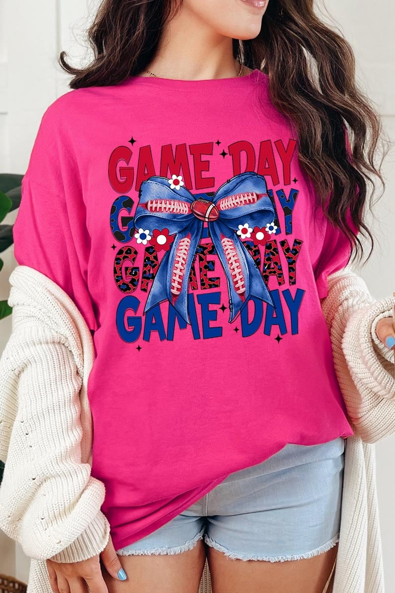 5000P-E3087 Red Blue Football Bow Plus Heavy Cotton Tee $12.75