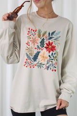 UL240P-E3186 Floral Christmas Graphic Plus Long Sleeve Tee $17