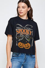 CTS-E3085 Pumpkin Cherries Graphic Relaxed Crop Top $11