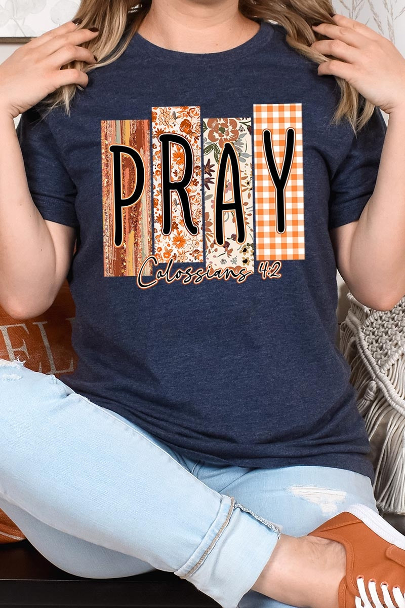 US3001-E3166 Pray Fall Christian Graphic Tee $12.5