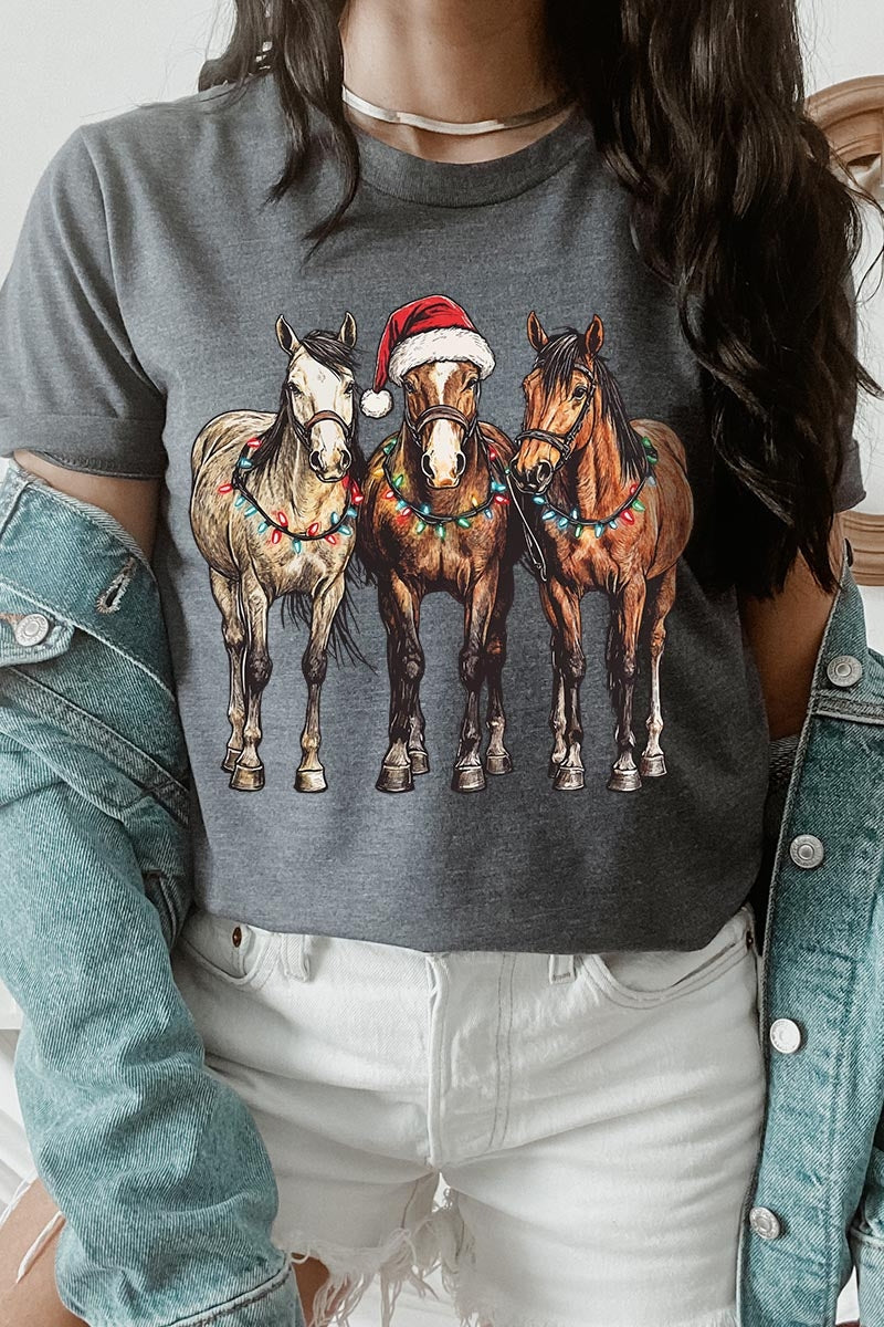 US3001-E3182 Christmas Horses Graphic Tee $12.5