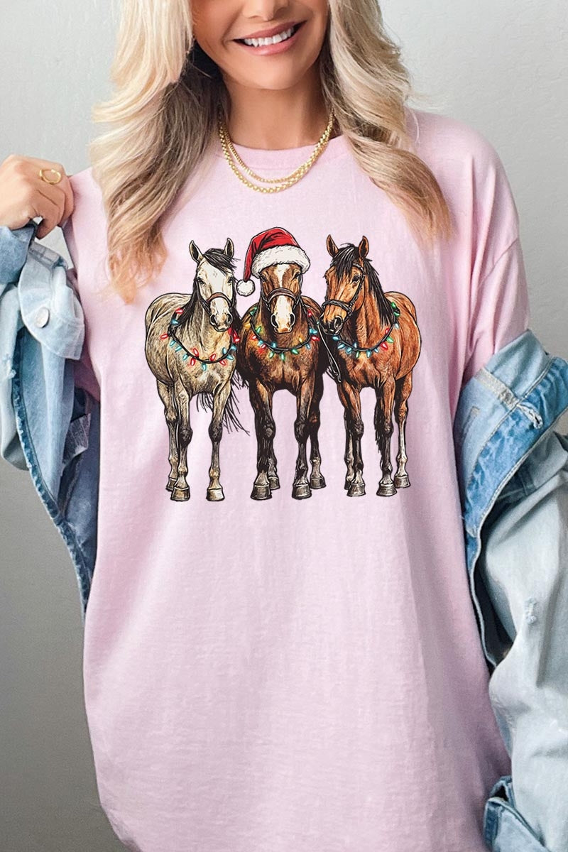5000-E3182 Christmas Horses Graphic Heavy Cotton Tee $9