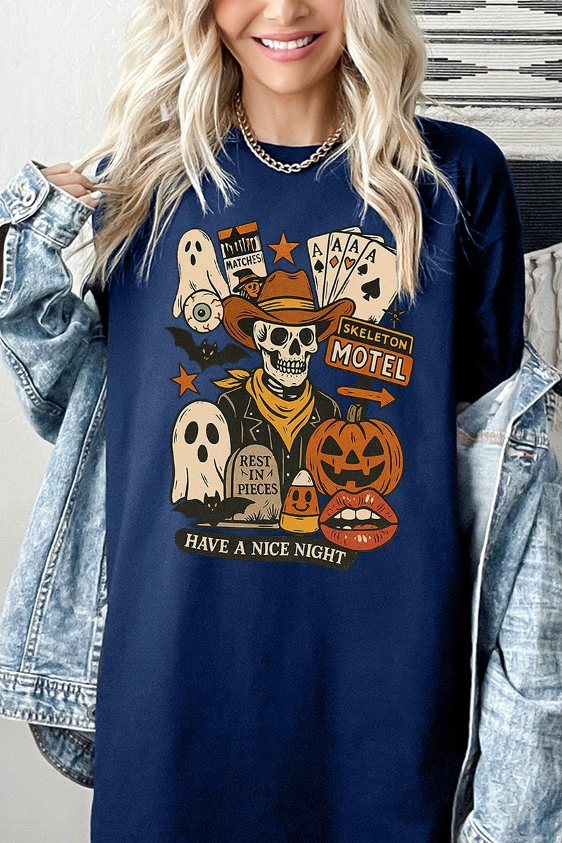 5000-E3107 Spooky Western Skeleton Graphic Heavy Cotton Tee $9