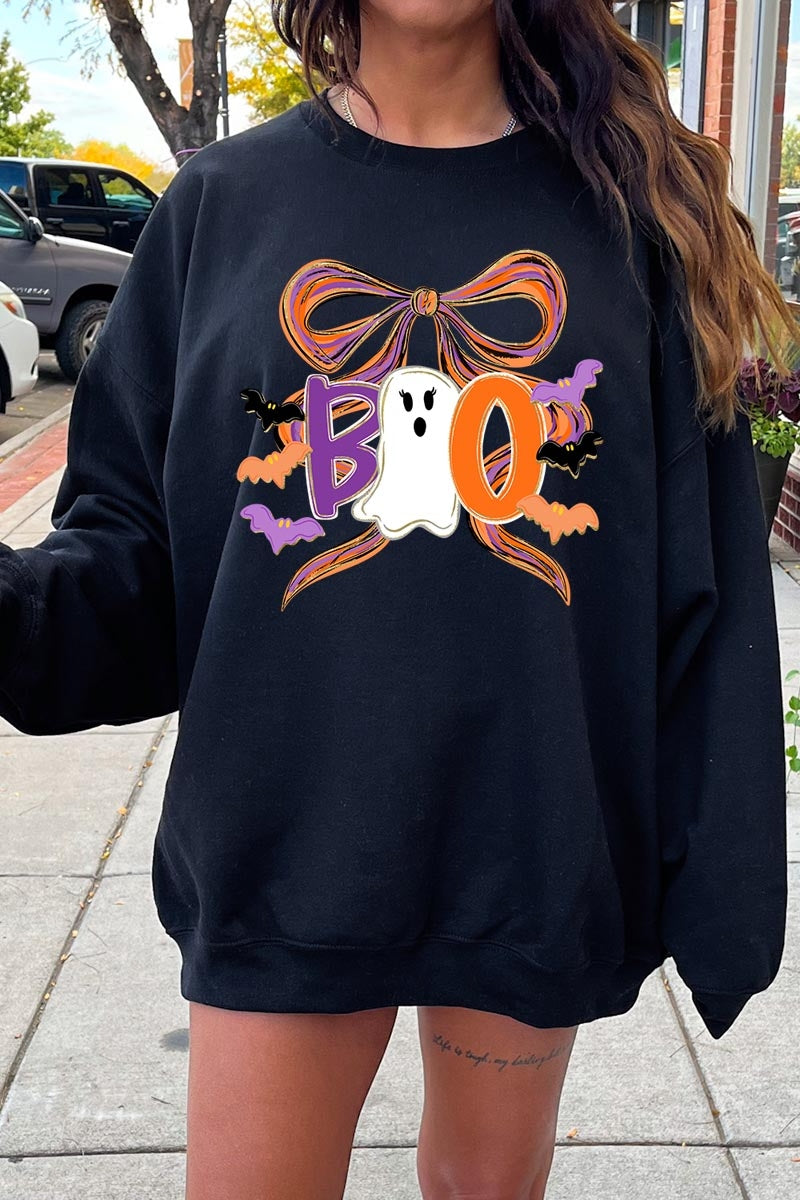 UL180P-E3120 Boo Brushstroke Bow Graphic Plus Sweatshirt $25