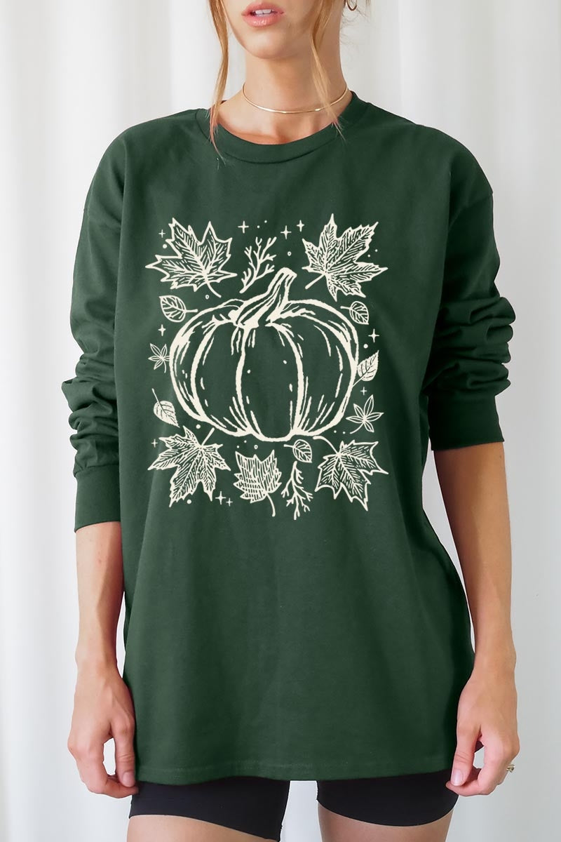 UL240-E3162 Fall Pumpkin Graphic Long Sleeve Tee $13.75