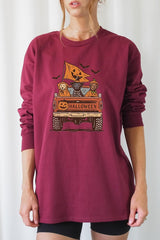 UL240-E3150 Halloween Truck Dogs Graphic Long Sleeve Tee $13.75