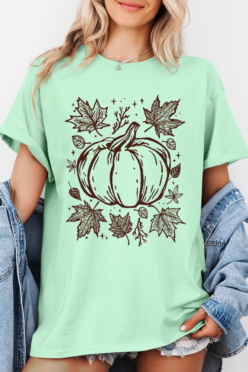 5000P-E3162 Fall Pumpkin Graphic Plus Heavy Cotton Tee $12.75