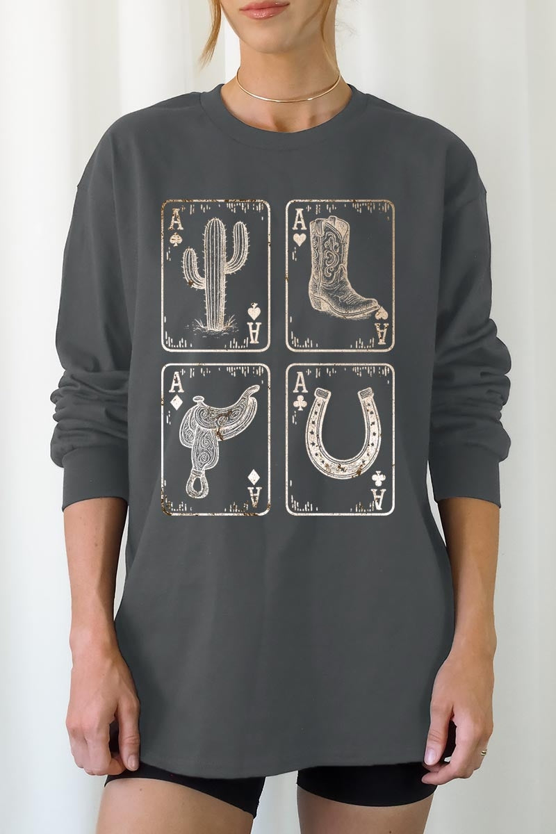 UL240-E3094 Western Cowgirl Card Graphic Long Sleeve Tee $13.75