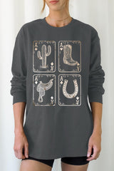 UL240-E3094 Western Cowgirl Card Graphic Long Sleeve Tee $13.75