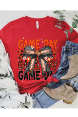 US3001-E3088 Orange Black Football Game Day Bow Graphic Tee $12.5
