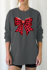 UL240P-E3198 Red Buffalo Plaid Bow Graphic Plus Long Sleeve Tee $17