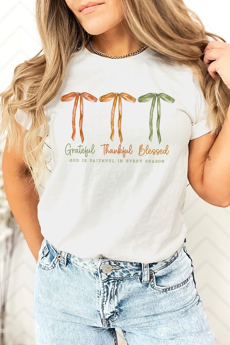 US3001P-E3111 Grateful Thankful Blessed Graphic Plus Tee $16