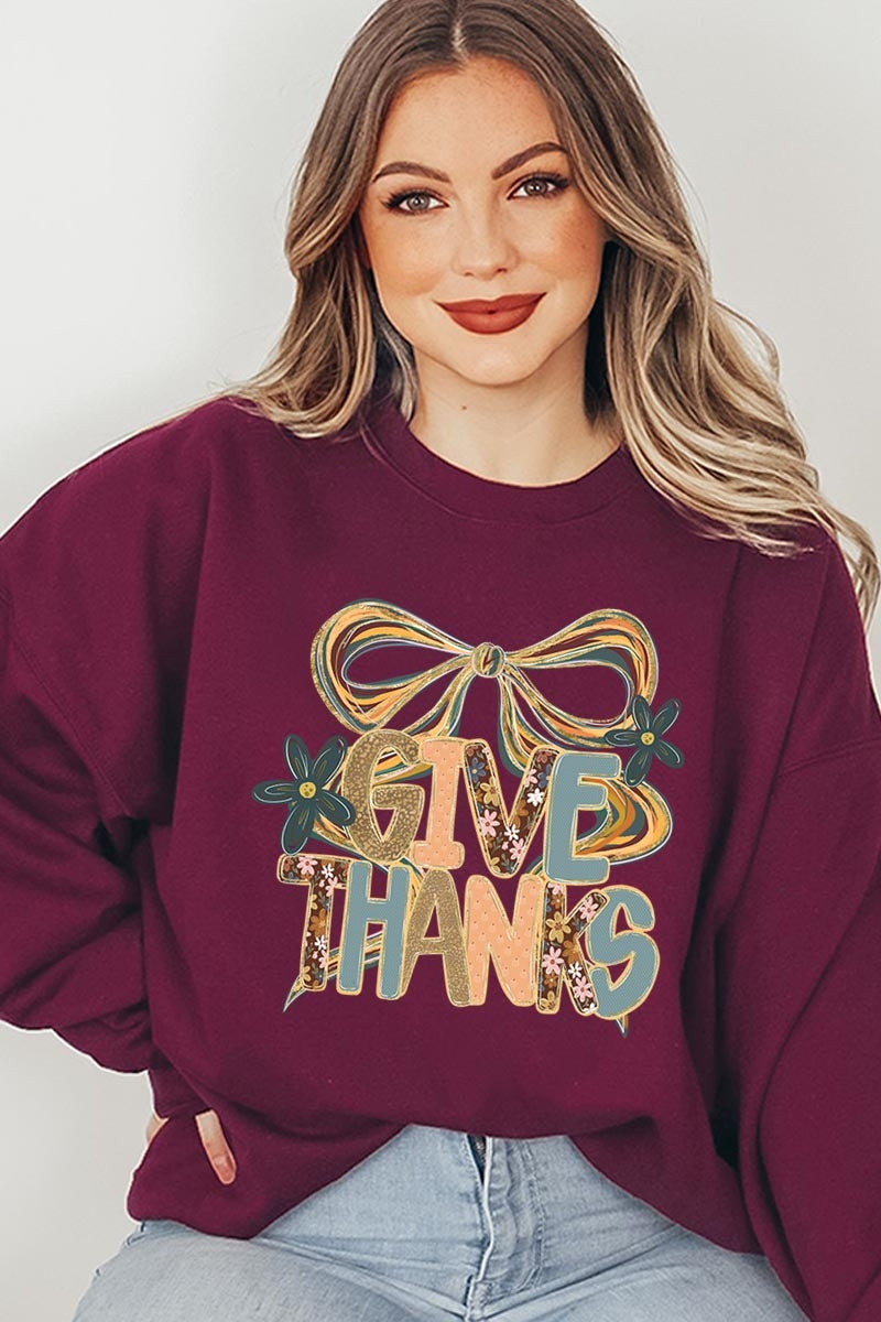UL180-E3154 Give Thanks Bow Graphic Sweatshirt $20