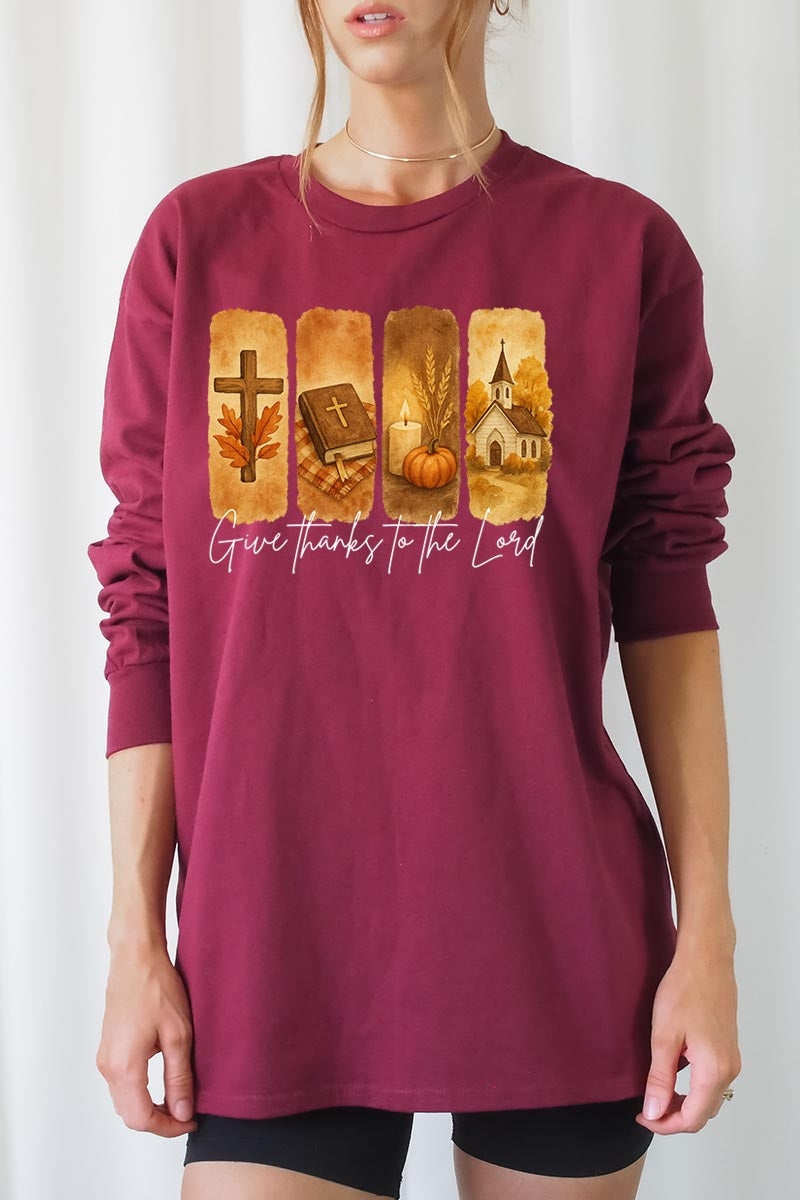 UL240P-E3169 Give Thanks To The Lord Graphic Plus Long Sleeve Tee $17