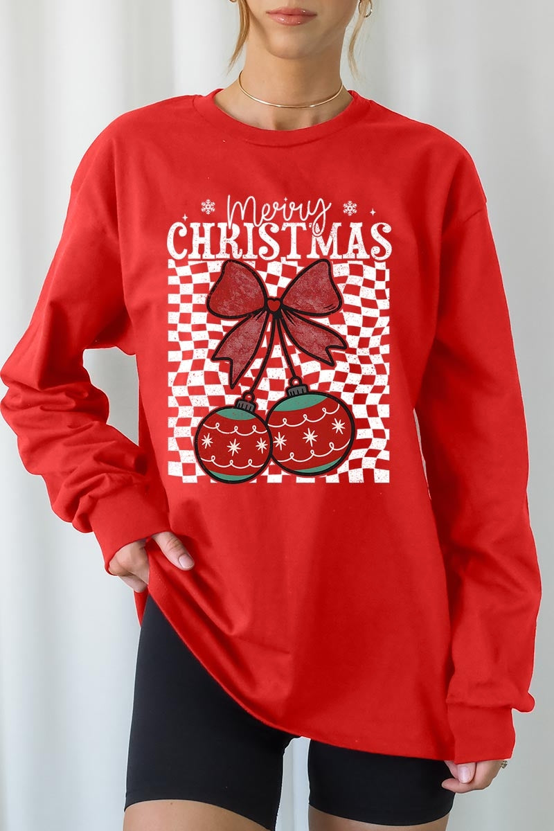 UL240-E3196 Cherry Ornament Christmas Graphic Long Sleeve Tee $13.75