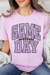 US3001P-E3127 Purple Gingham Game Day Graphic Plus Tee $16