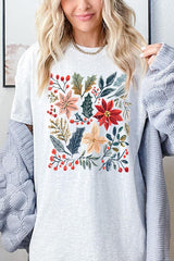 5000P-E3186 Floral Christmas Graphic Plus Heavy Cotton Tee $12.75