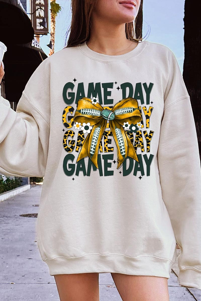 UL180P-E3090 Yellow Football Game Day Bow Plus Sweatshirt $25