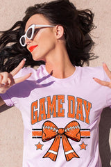 US3001-E3064 Orange Game Day Football Bow Graphic Tee $12.5