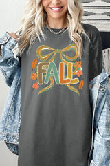 5000-E3121 Fall Brushstroke Bow Graphic Heavy Cotton Tee $9