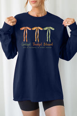 UL240-E3111 Grateful Thankful Blessed Graphic Long Sleeve Tee $13.75