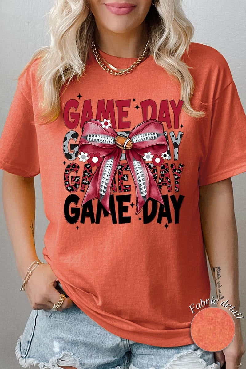 5000P-E3093 Red Silver Football Bow Plus Heavy Cotton Tee $12.75