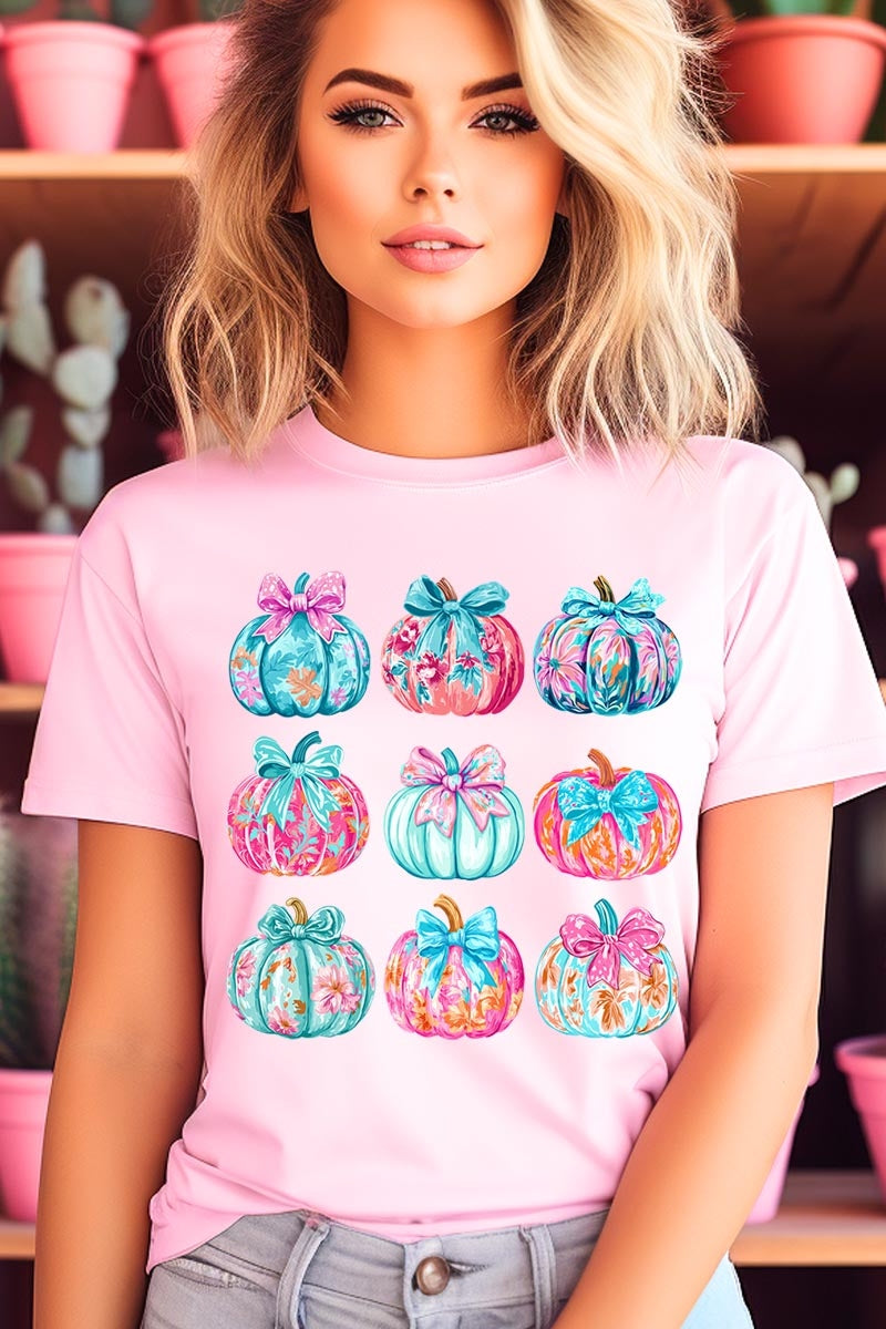 US3001P-E3137 Coquette Pumpkin Graphic Plus Tee $16
