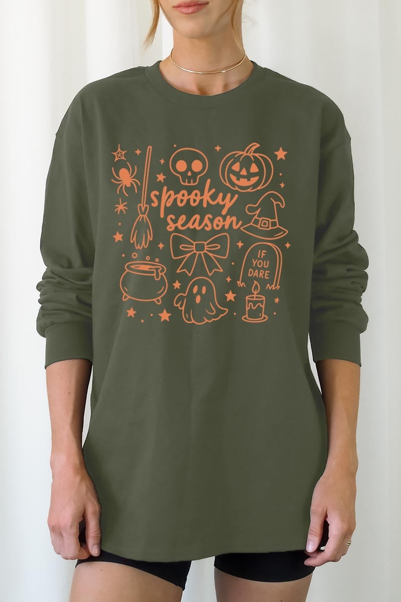 UL240P-E3141 Halloween Doodle Graphic Plus Long Sleeve Tee $17