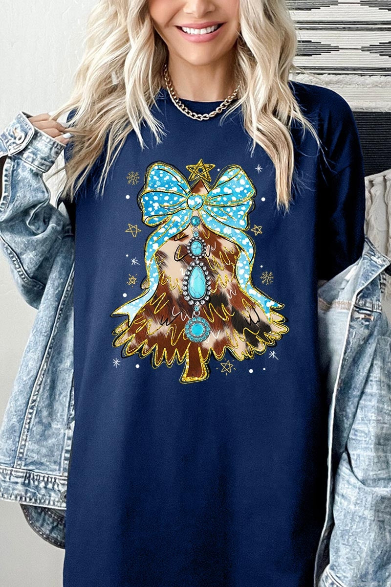 5000-E3184 Turquoise Christmas Tree Graphic Heavy Cotton Tee $9