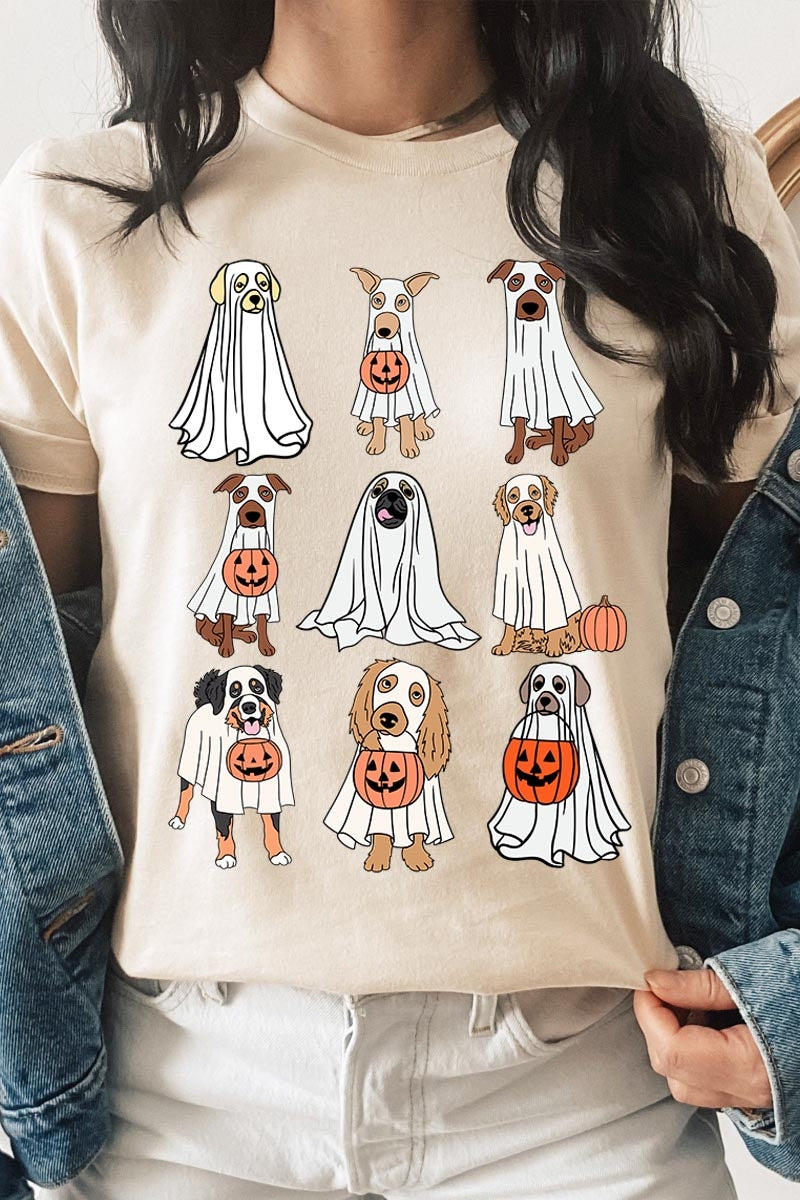 US3001P-E3106 Halloween Ghost Dog Graphic Plus Tee $16