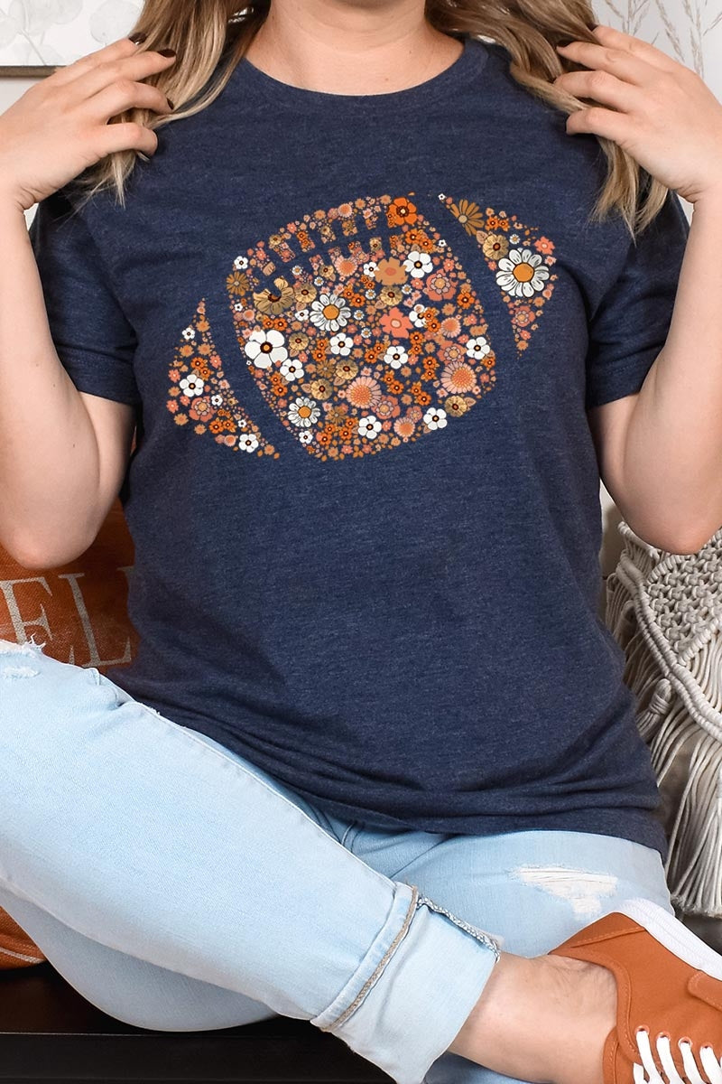 US3001P-E3133 Floral Football Graphic Plus Tee $16