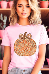 US3001-E3135 Floral Fall Pumpkin Graphic Tee $12.5
