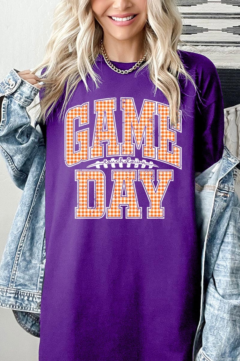 5000-E3129 Orange Gingham Game Day Graphic Heavy Cotton Tee $9