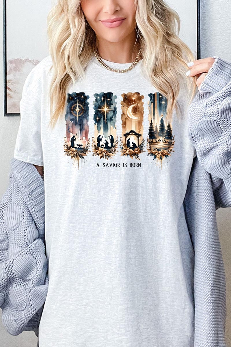 5000-E3204 Savior Is Born Nativity Graphic Heavy Cotton Tee $9
