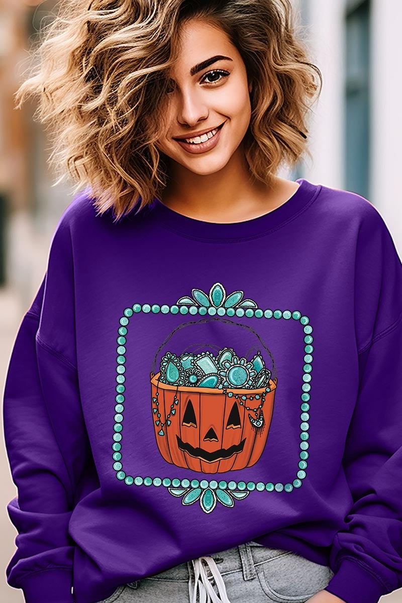 UL180-E3140 Halloween turquoise pumpkin Graphic Sweatshirt $20