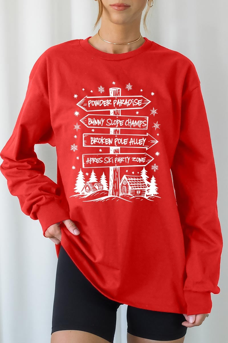 UL240-E3189 Ski Lodge Signs Graphic Long Sleeve Tee $13.75