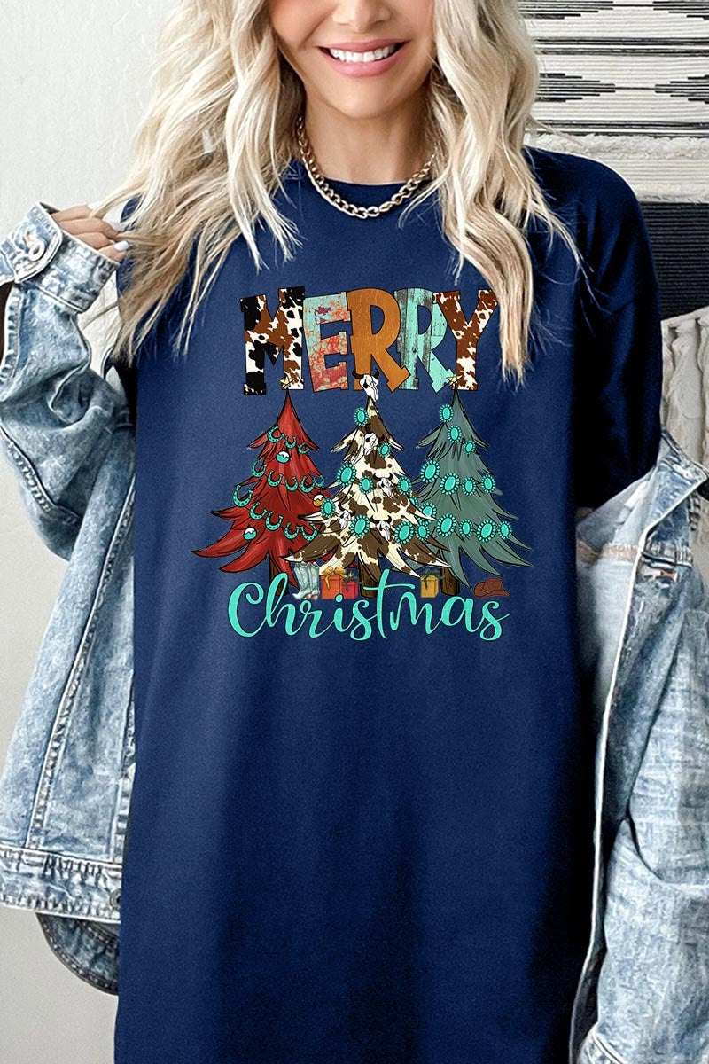 5000-E3200 Merry Christmas Trees Graphic Heavy Cotton Tee $9